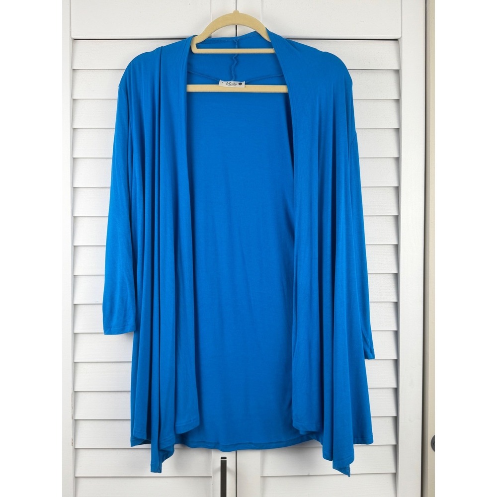 Urim Cardigan L Blue Open Front Lightweight Rayon Blend Made in USA